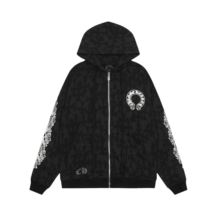 Chrome Hearts Horseshoe Floral Zip Up Hoodie KE818